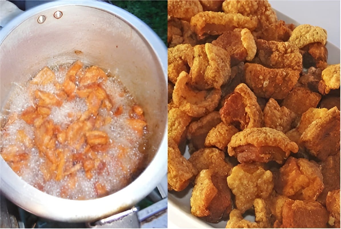 Torresmo frito na panela de pressão sem sujeira e com ingrediente secreto para formar a pururuca