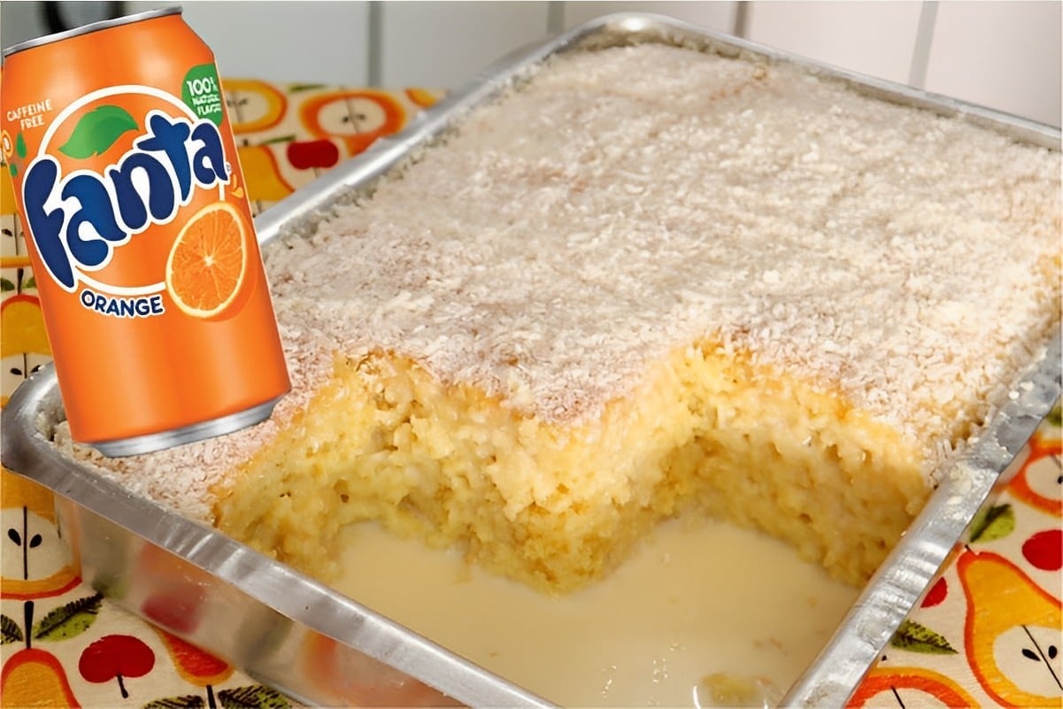 Bolo de Fanta laranja com coco um bolo igual vovó fazia quando eu era criança