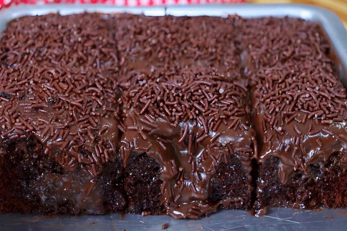 Bolo de chocolate rápido e prático para servir na forma perfeito para seu lanche ou sobremesa