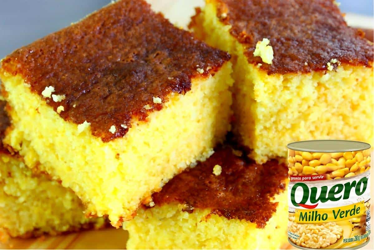 Bolo de milho feito com milho de latinha e sem farinha uma delícia pro seu café ou lanche