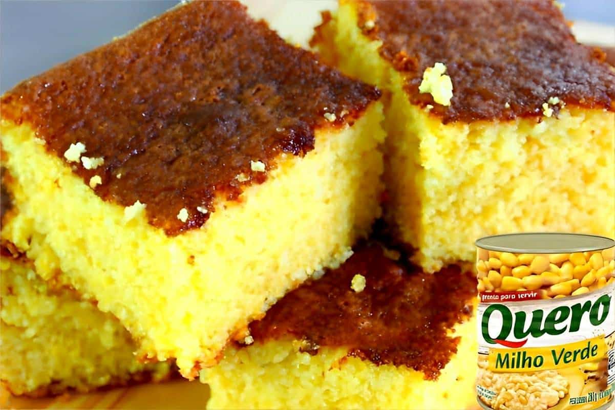 Bolo de milho de latinha sem farinha simples e prático feito no liquidificador