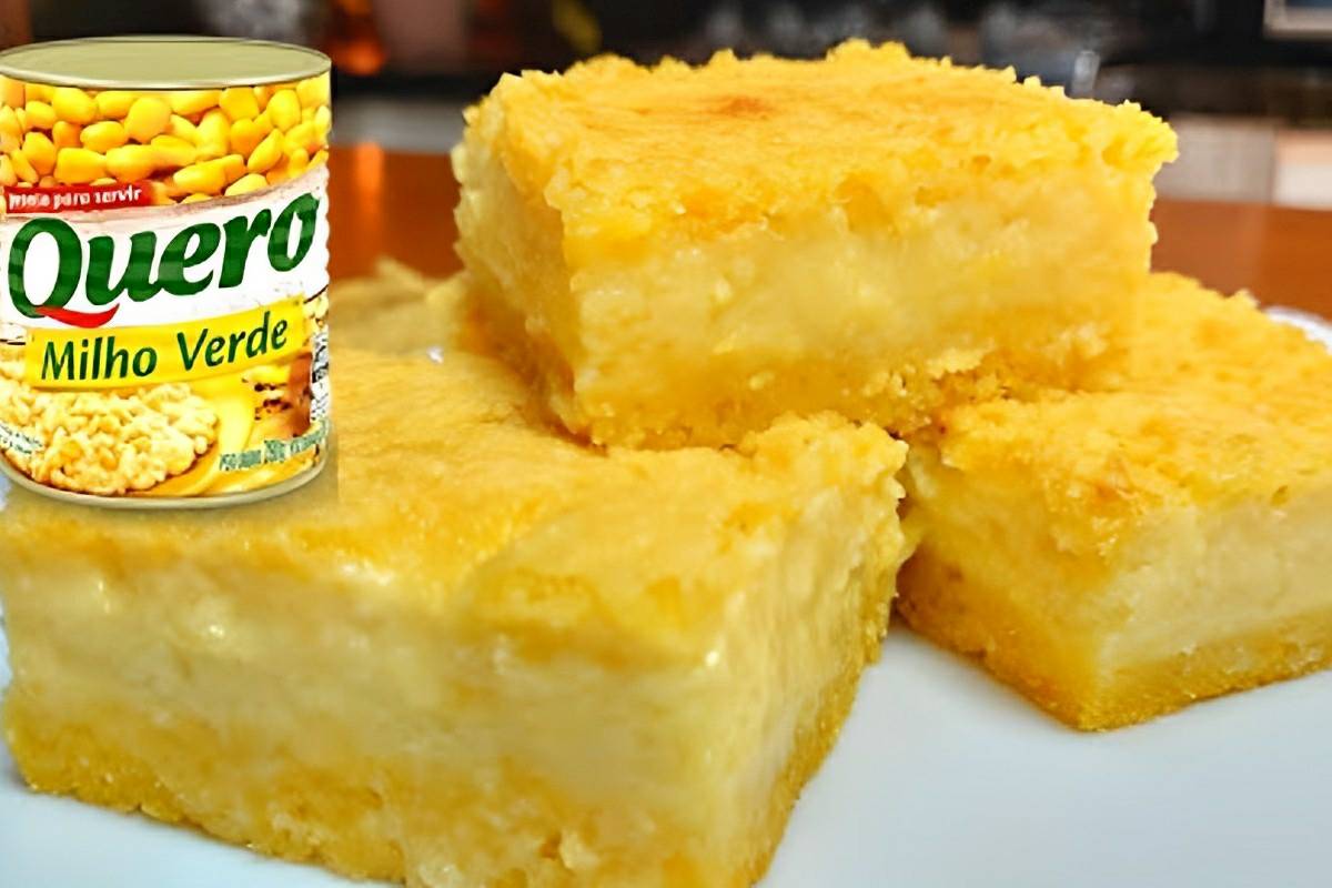 Bolo de milho cremoso feito com milho em lata muito fácil de preparar e fica pronto rapidinho