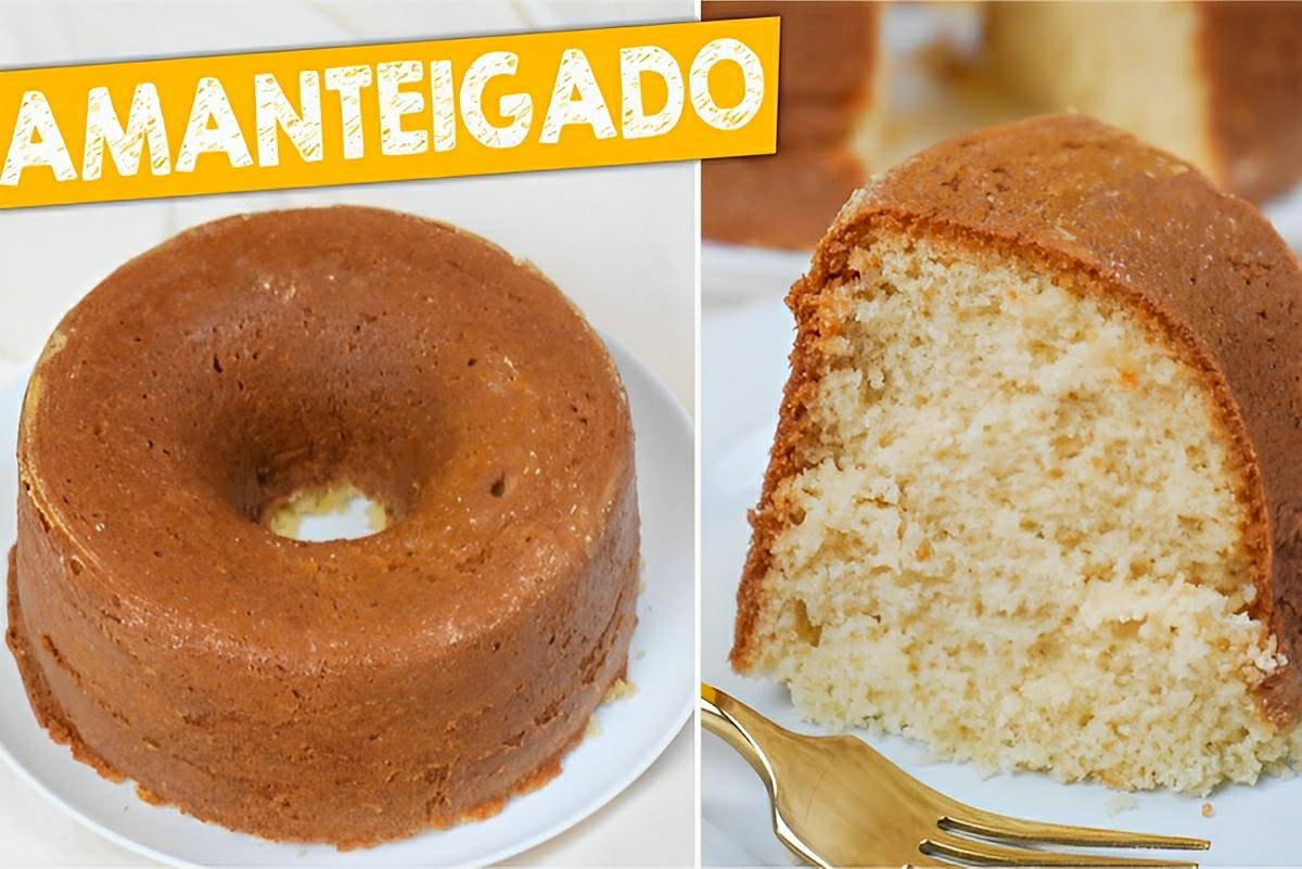 Bolo amanteigado simples e fofinho feito à mão e perfeito para o lanche ou o café
