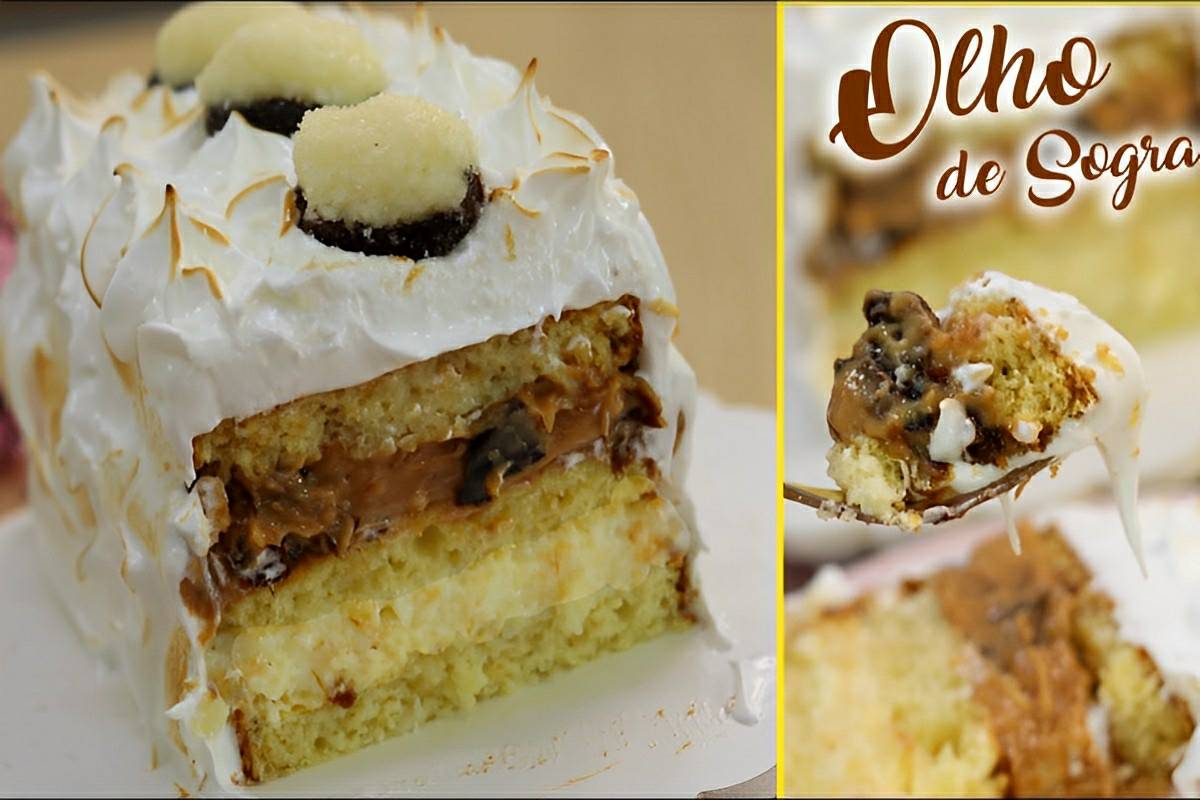 Bolo olho de sogra a deliciosa combinação de creme de coco com doce de leite e ameixa