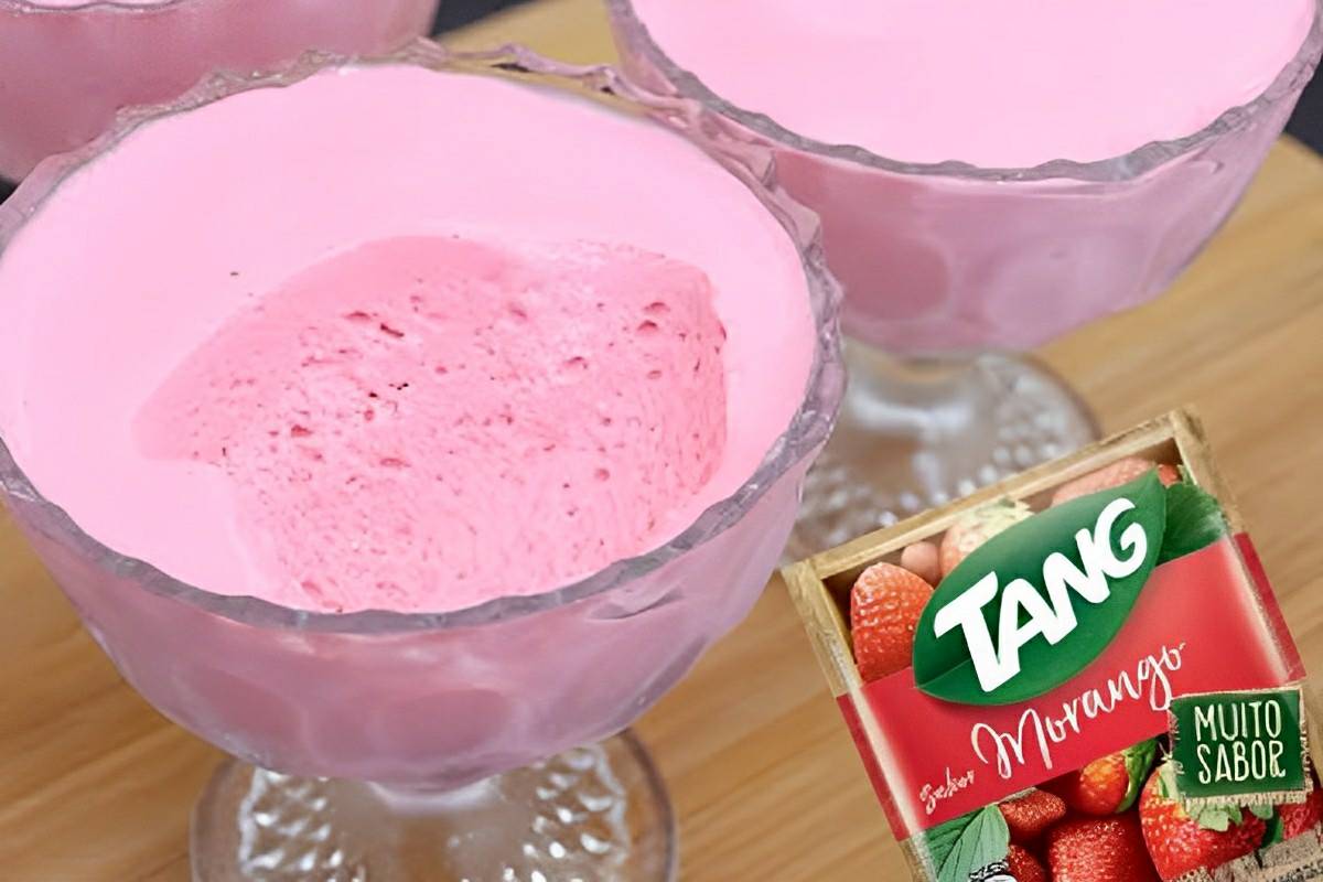 Mousse com Tang de 3 ingredientes aerado delicioso e muito fácil de preparar