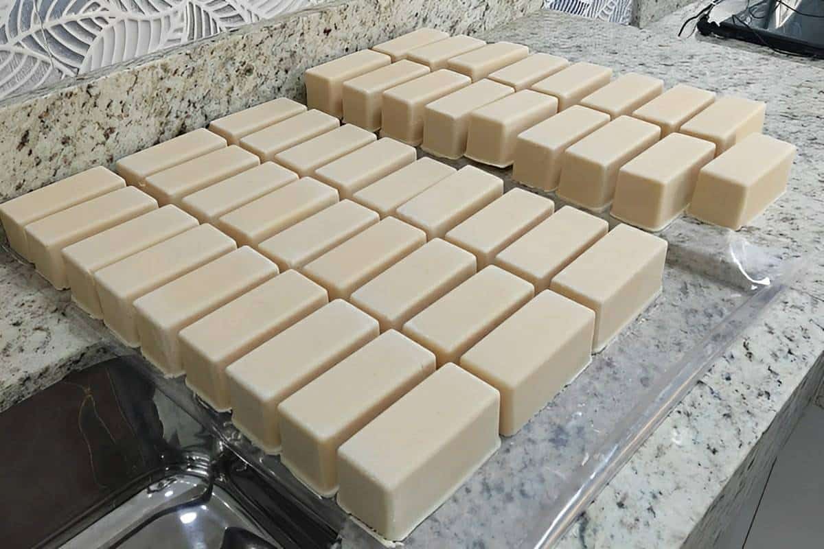 Misturei 7 litros de óleo no desinfetante e fiz 44 barras de sabão caseiro da melhor qualidade