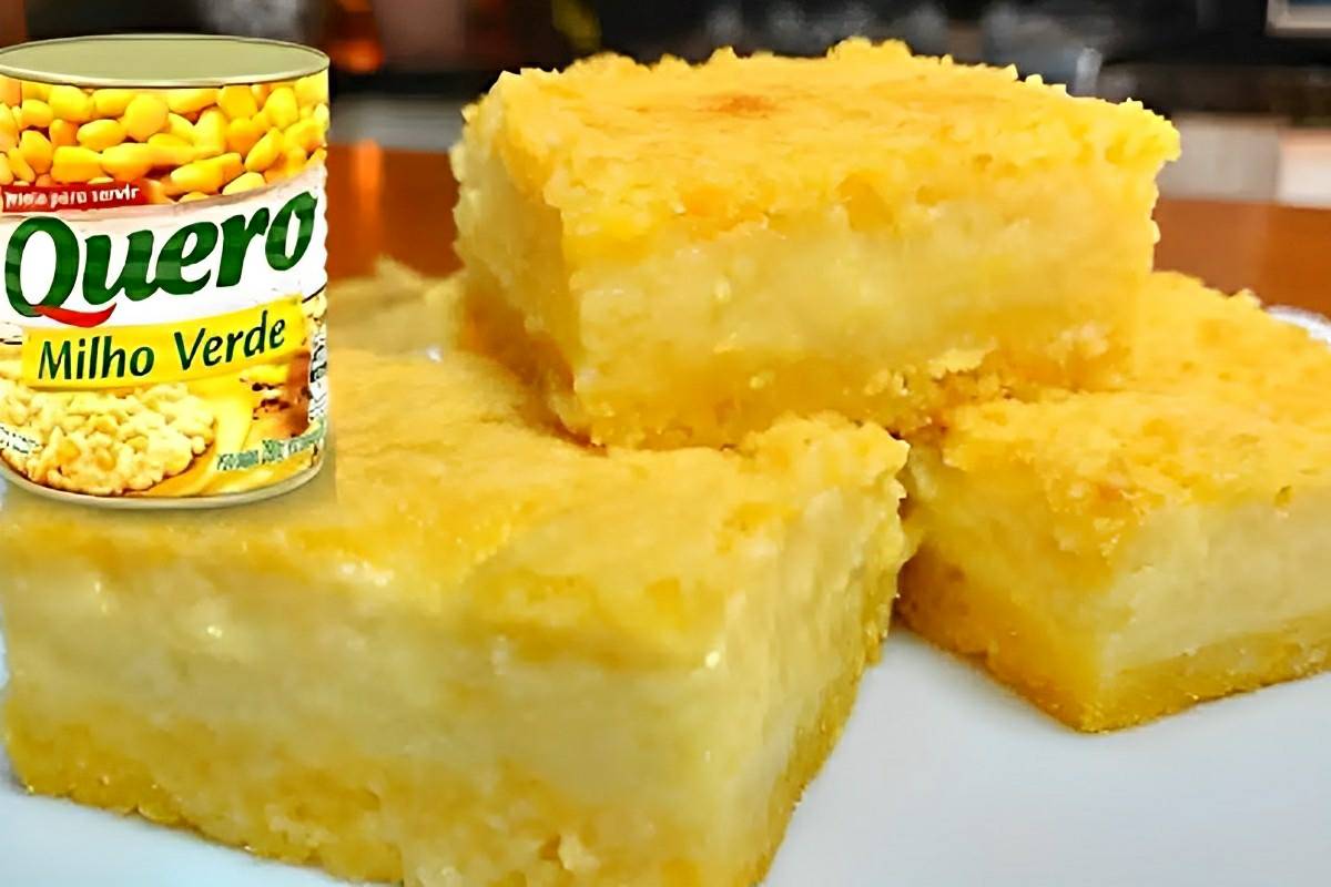 Bolo de milho cremoso com milho em lata muito fácil de preparar e delicioso