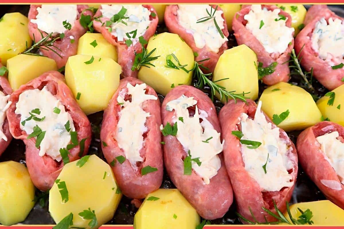 Linguiça recheada com cream cheese e batata uma receita saborosa e perfeita para o almoço ou jantar