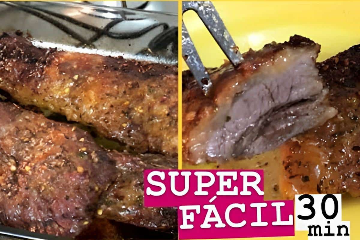 Carne assada no forno suculenta e bem temperada pronta em apenas 45 minutos