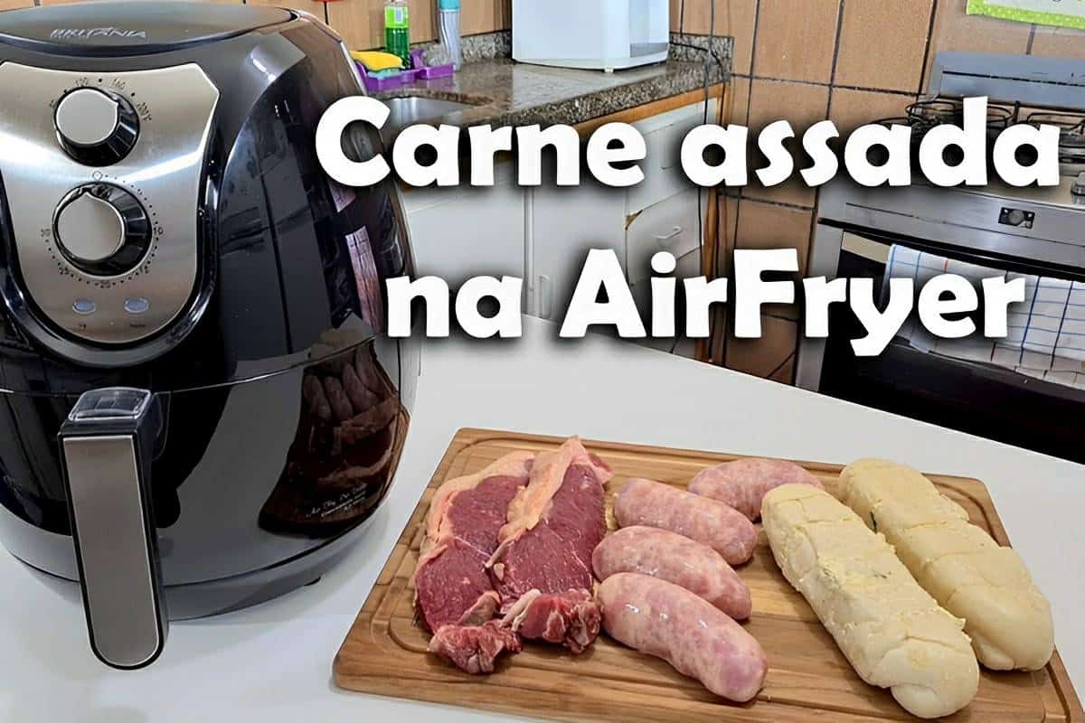 Churrasco na AirFryer rápido e delicioso como assar carne linguiça e pão de alho na fritadeira elétrica