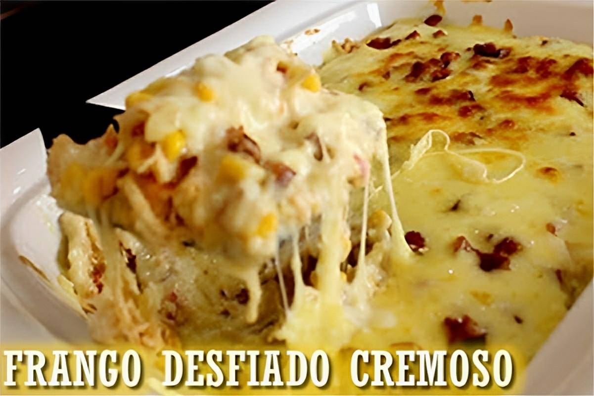 Frango desfiado cremoso um almoço rápido e fácil para o seu dia a dia