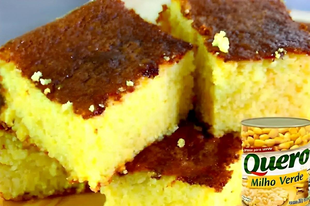 Bolo de milho sem farinha com milho em lata bem úmido e fofinho igual bolo da roça