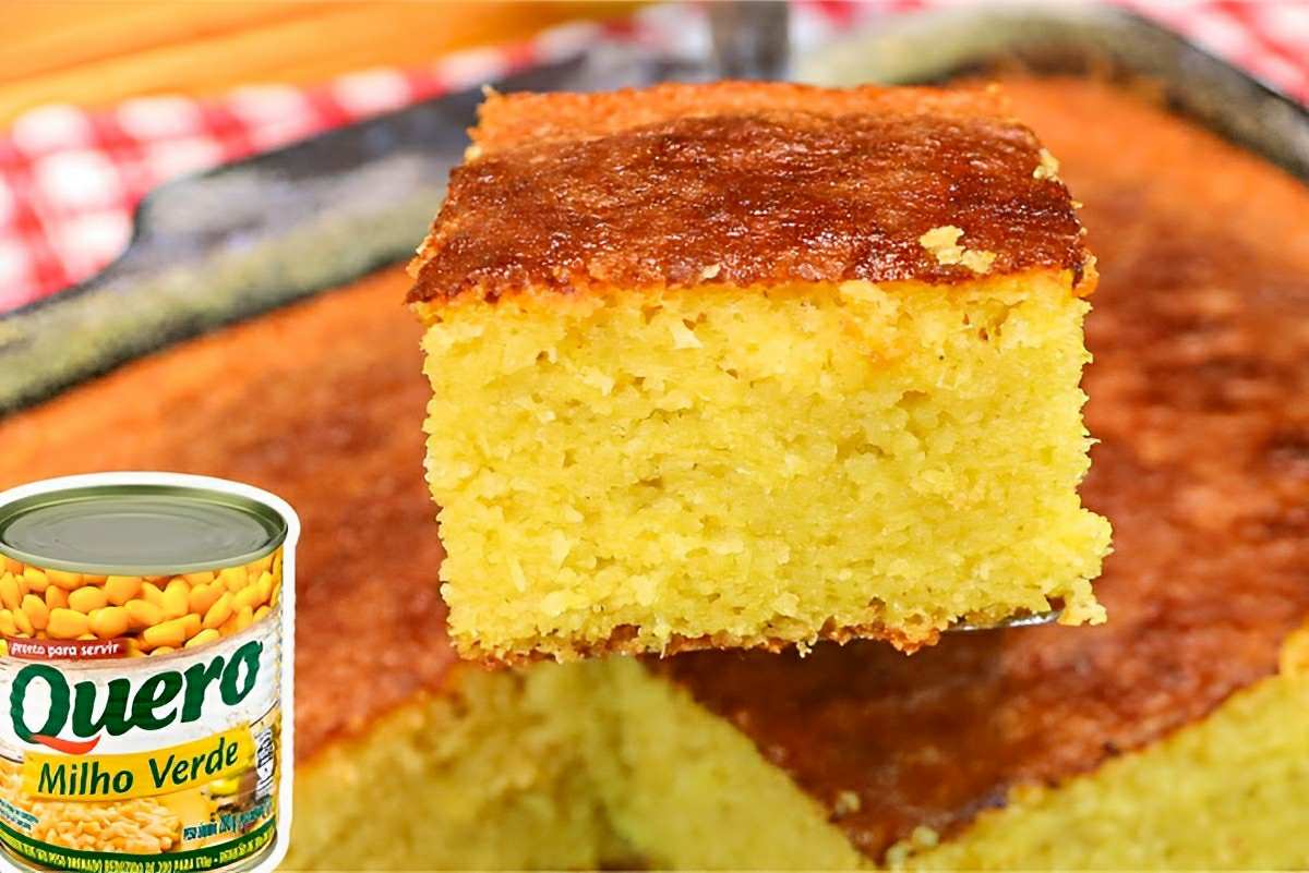 Bolo de milho de latinha de liquidificador delicioso e muito fácil de fazer
