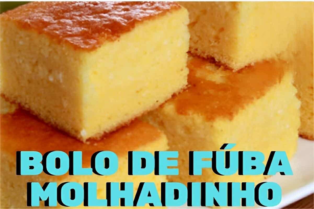 Bolo de fubá molhadinho de liquidificador fácil de fazer e perfeito para o lanche