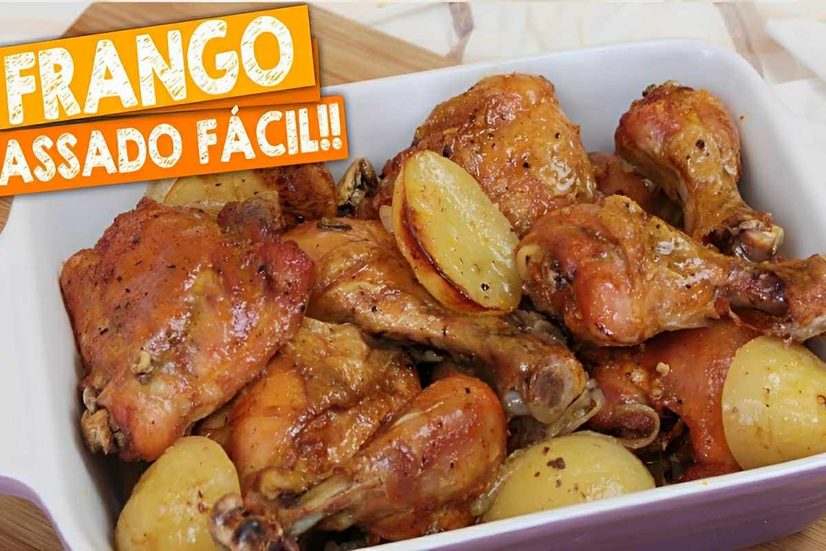 Frango com batatas assado no forno douradinho saboroso e muito fácil de fazer