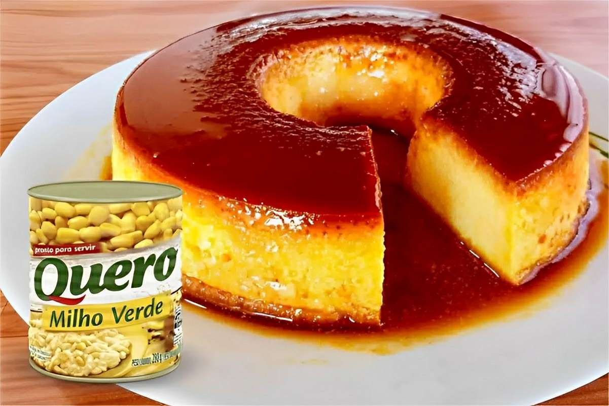 Pudim de milho de latinha cremoso delicioso e perfeito para a sobremesa