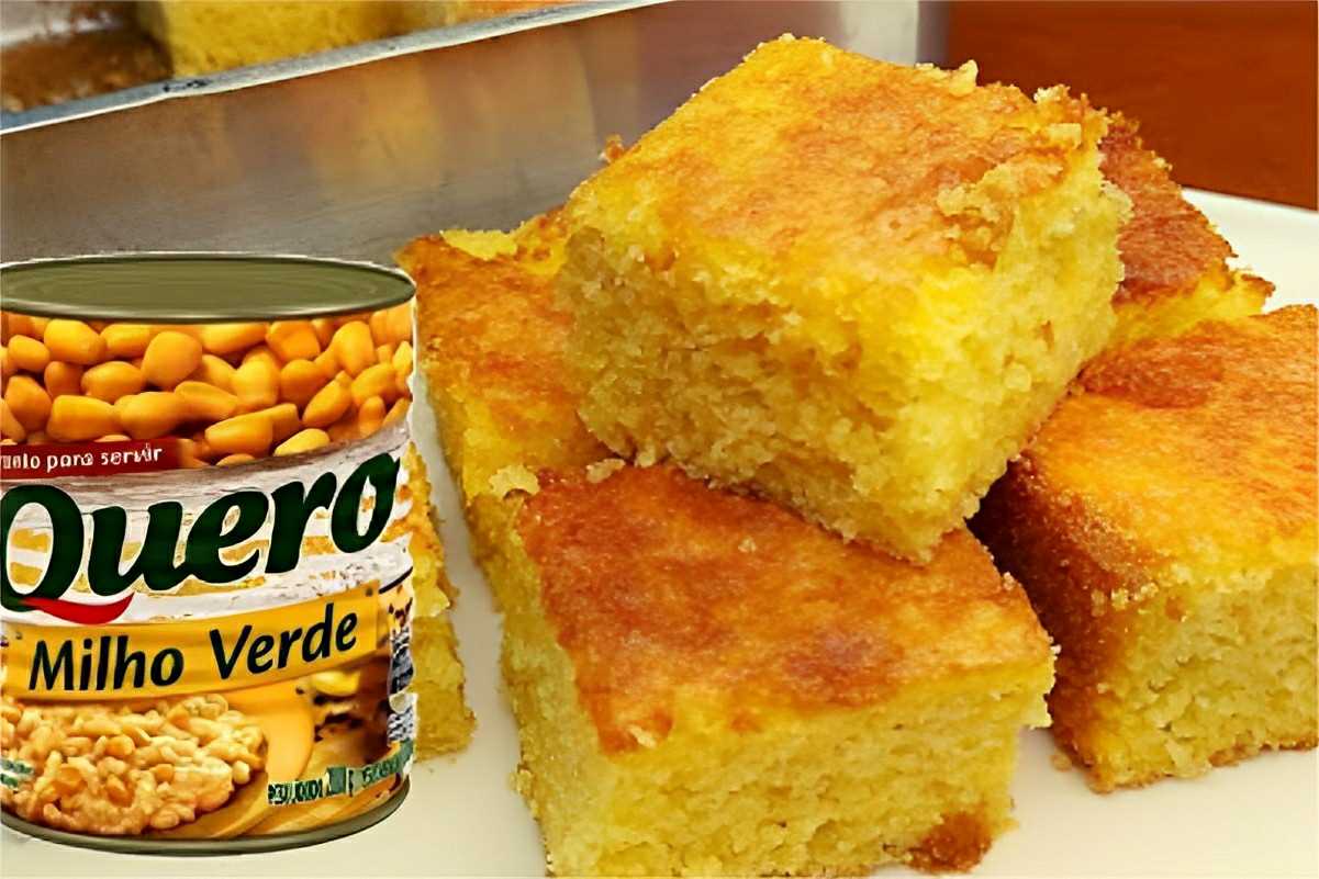 Bolo de milho de latinha simples prático e perfeito para o lanche da tarde ou café da manhã