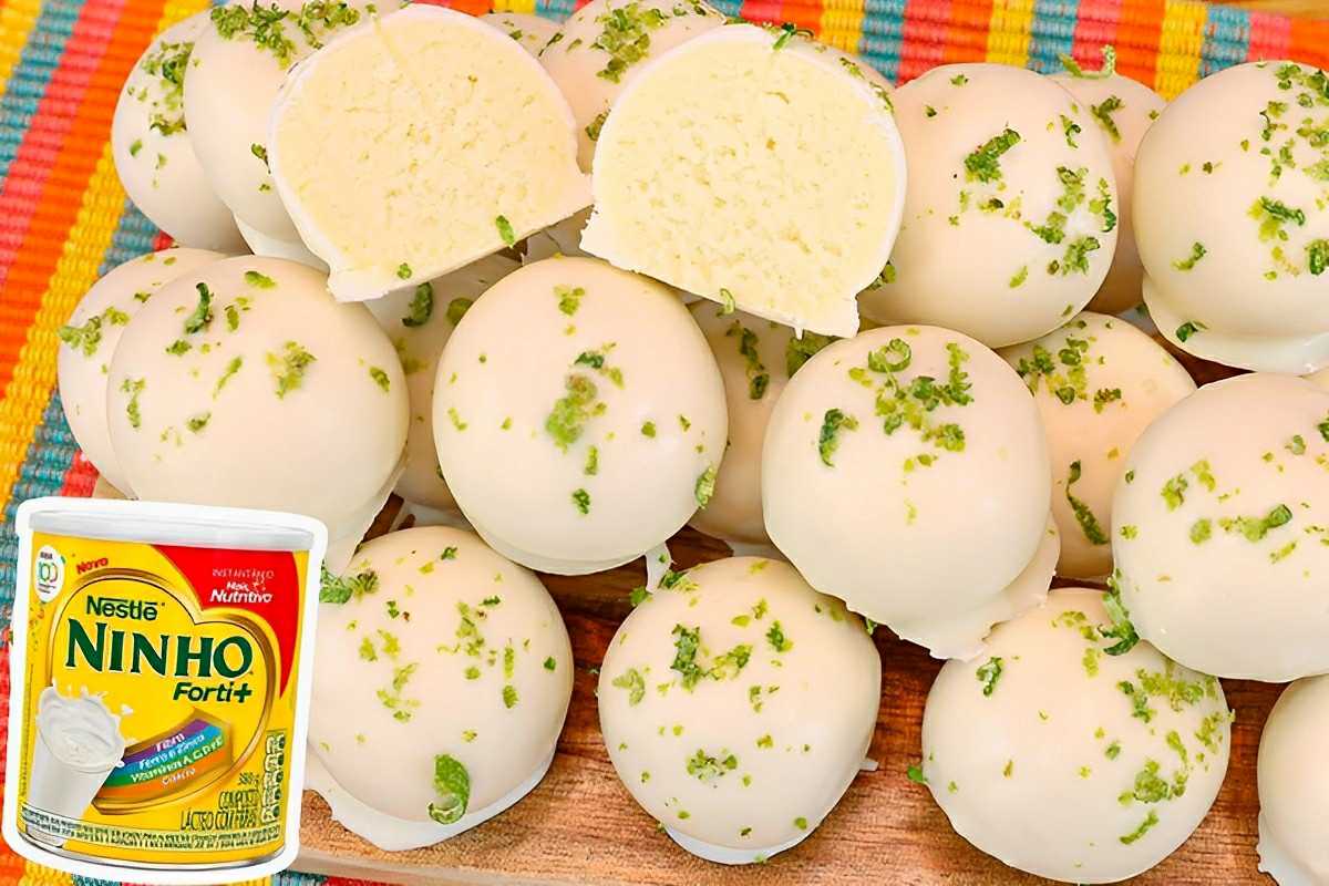 Docinho de limão fácil com 3 ingredientes é só misturar tudo e banhar no chocolate branco