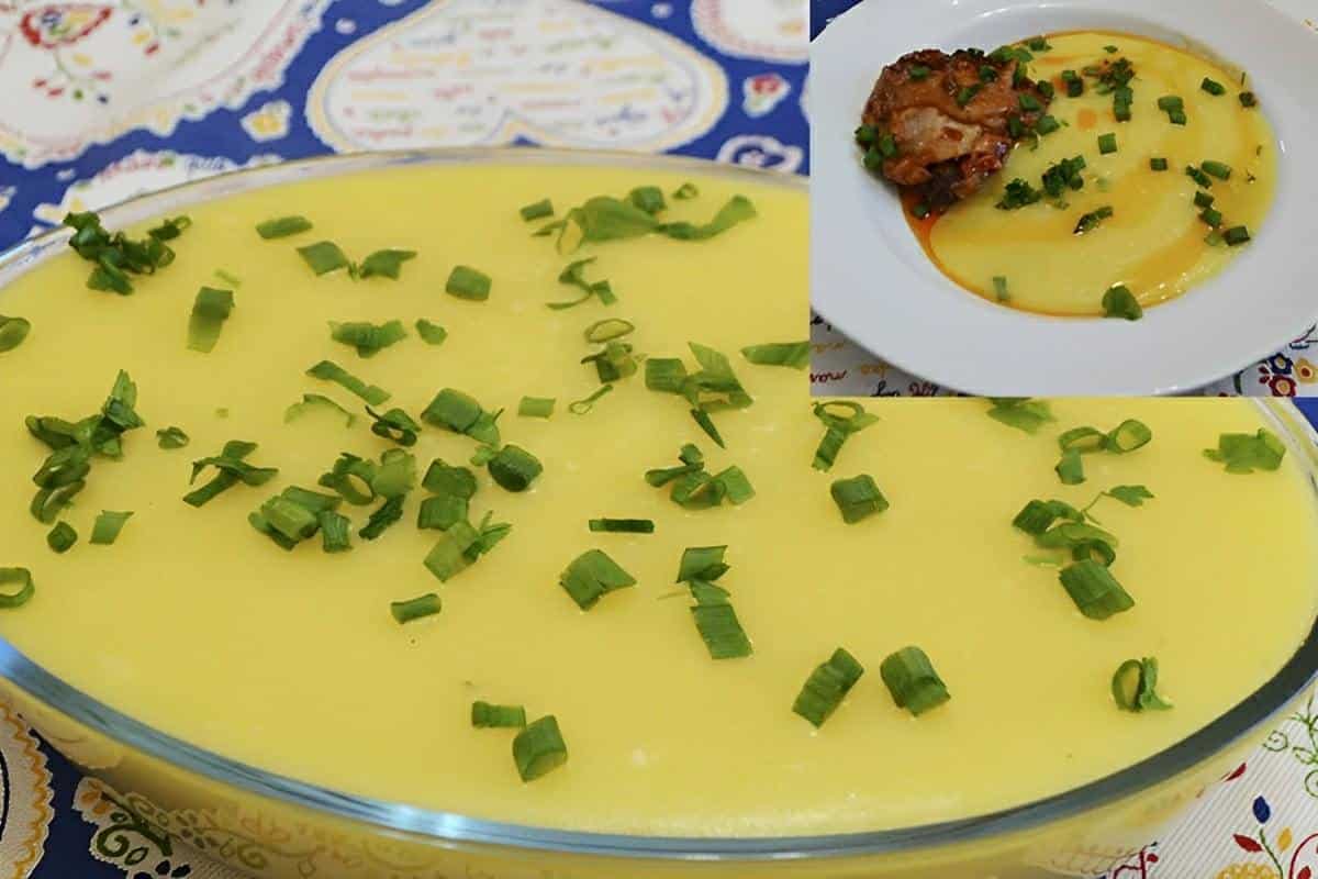 Polenta de fubá bem cremosa para você acompanhar com um franguinho de panela