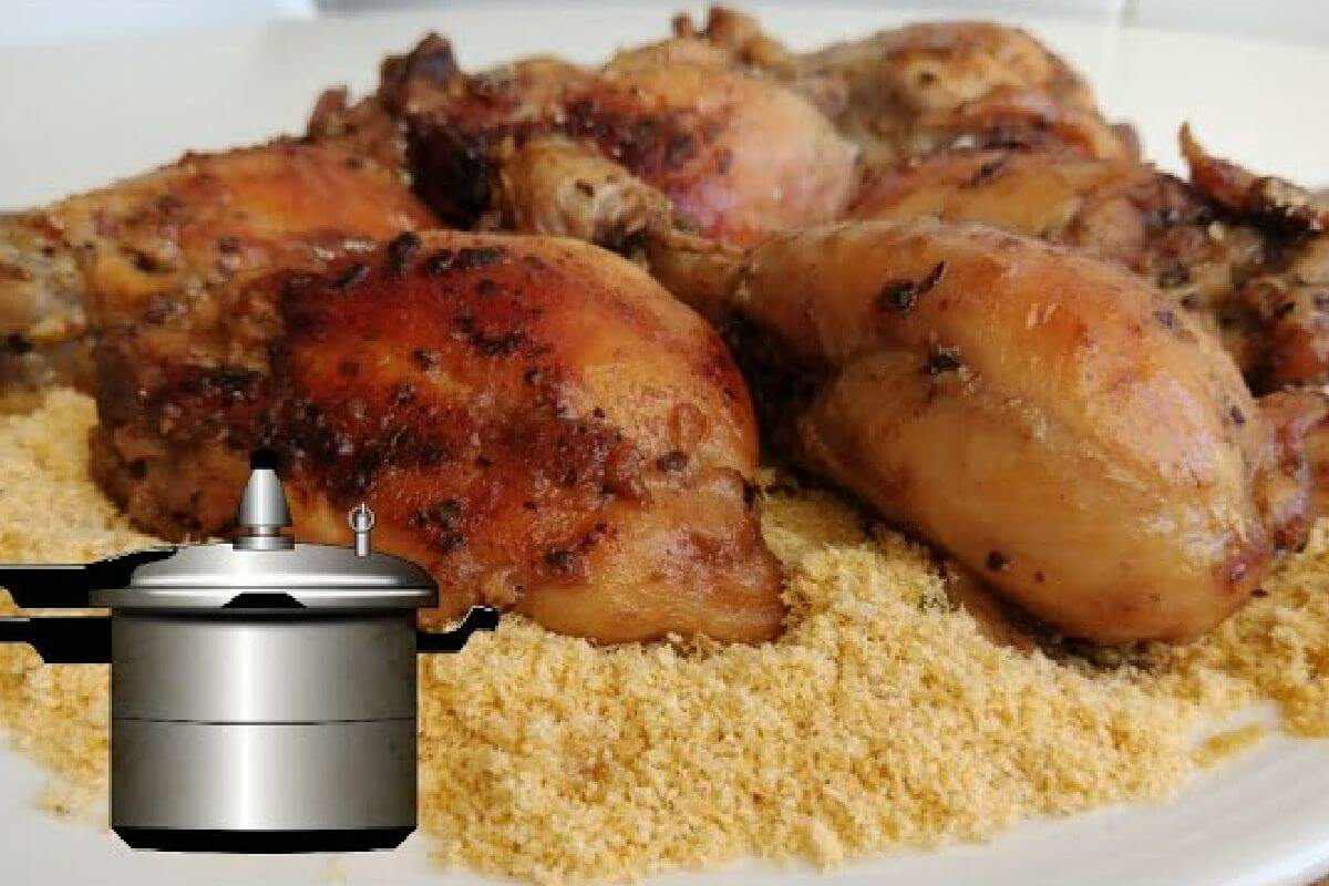 Frango assado na panela fica muito suculento e saboroso você precisa experimentar