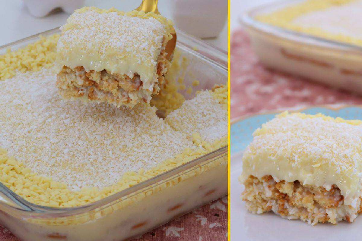Pavê de coco com chocolate super molhadinho e fácil de preparar