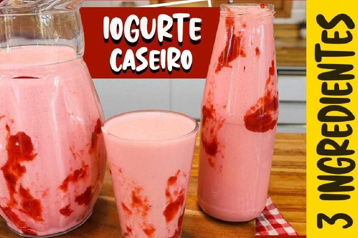 Iogurte caseiro de morango delicioso e feito com apenas 3 ingredientes