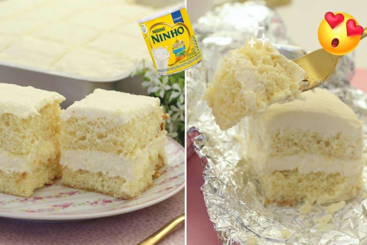 Bolo embrulhado de leite ninho dos anos 90 delicioso e fácil de fazer
