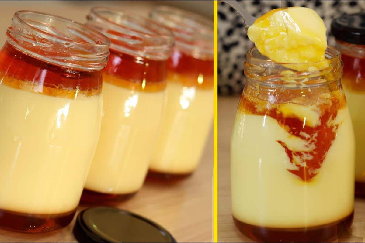 Pudim cremoso no pote de vidro na panela de pressão fica incrível e delicioso