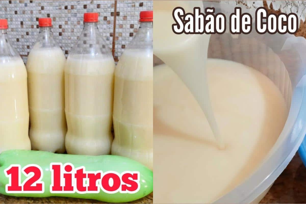 Sabão líquido de coco que rende várias garrafas gastando bem pouco