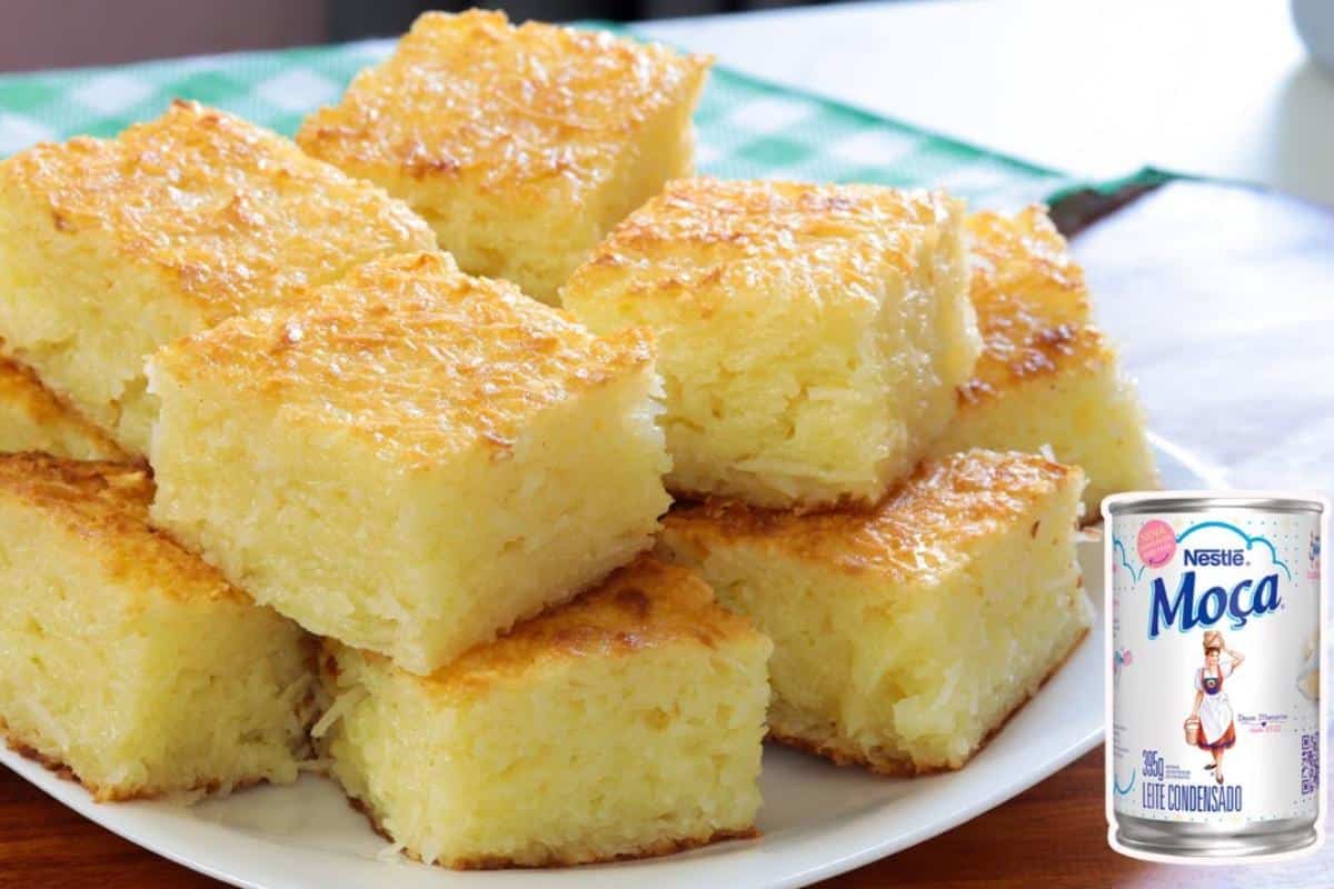 Bolo de aipim com leite condensado macio e fofinho que todo mundo quer mais um pedaço